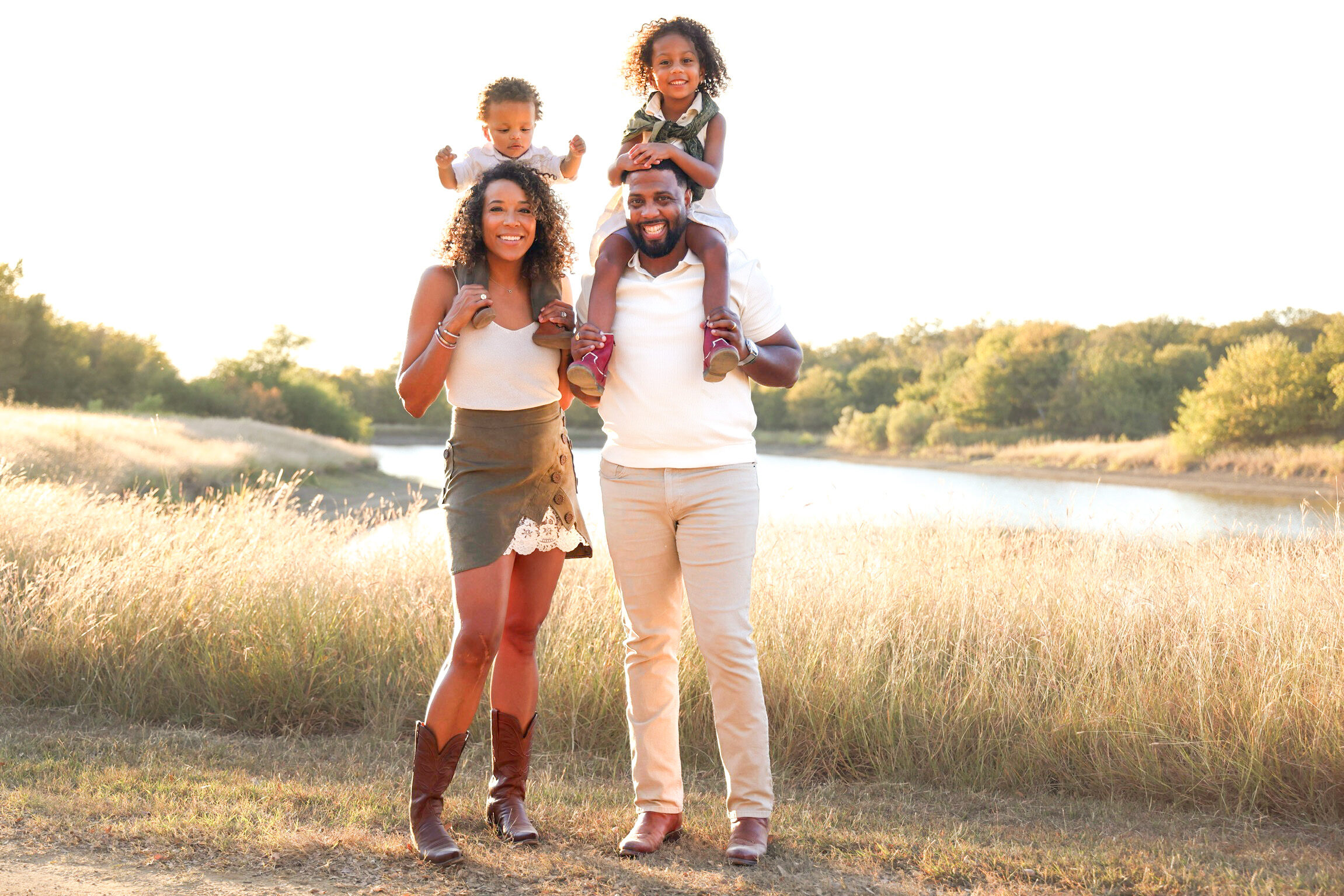 Family portrait — lake at golden hour